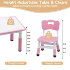 Ensemble table et chaises d'étude pour enfants avec rangement, hauteur réglable pour enfants de 3 à 8 ans, tapis de sol antidérapants, plateau de table facile à nettoyer