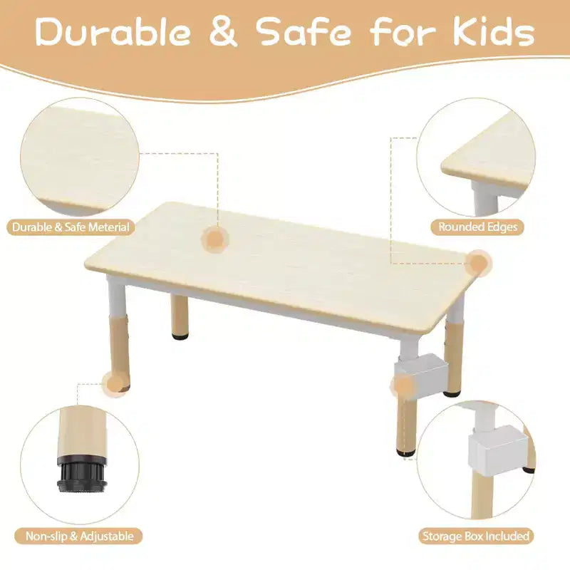 Ensemble table et chaises d'étude pour enfants avec rangement, hauteur réglable pour enfants de 3 à 8 ans, tapis de sol antidérapants, plateau de table facile à nettoyer