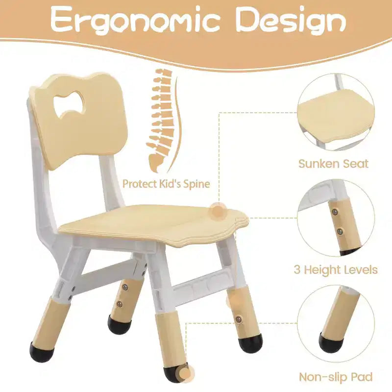 Ensemble table et chaises d'étude pour enfants avec rangement, hauteur réglable pour enfants de 3 à 8 ans, tapis de sol antidérapants, plateau de table facile à nettoyer