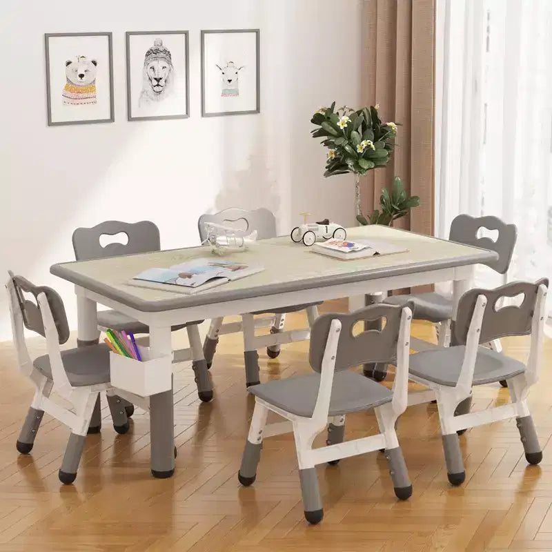 Ensemble table et chaises d'étude pour enfants avec rangement, hauteur réglable pour enfants de 3 à 8 ans, tapis de sol antidérapants, plateau de table facile à nettoyer