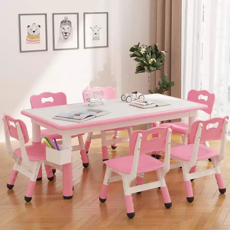 Ensemble table et chaises d'étude pour enfants avec rangement, hauteur réglable pour enfants de 3 à 8 ans, tapis de sol antidérapants, plateau de table facile à nettoyer