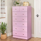 Karl Home Large 7-Drawer Dresser for Bedroom and Chest of Drawers with Sturdy Construction Wood Storage Organizer for Closet In pink