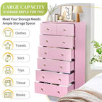 Grande commode Karl Home à 7 tiroirs pour chambre et commode à tiroirs avec construction robuste Organisateur de rangement en bois pour placard En rose