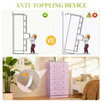 Grande commode Karl Home à 7 tiroirs pour chambre et commode à tiroirs avec construction robuste Organisateur de rangement en bois pour placard En rose