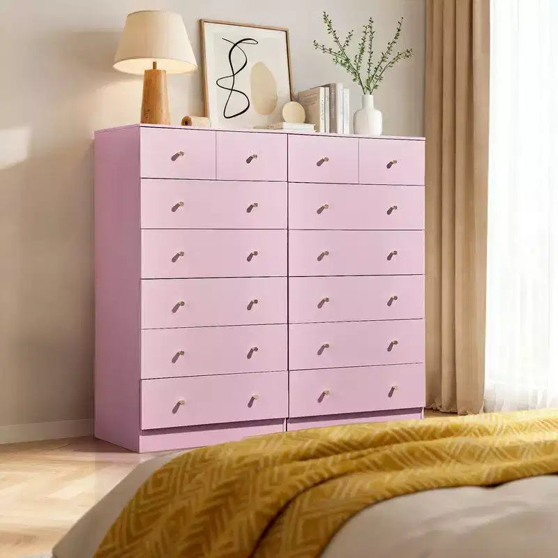 Grande commode Karl Home à 7 tiroirs pour chambre et commode à tiroirs avec construction robuste Organisateur de rangement en bois pour placard En rose