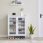 5-Tier Shoe Storage Cabinet with Glass Doors, Adjustable Shelves for Entryway, Hallway & Living Room, White Shoe Organizer with Spacious Storage