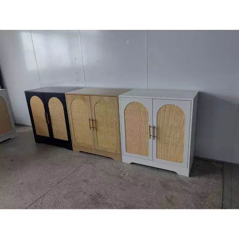 COZONY Buffet de salle à manger, 4 portes en rotin, grande console de rangement pour salon, cuisine, salle à manger, entrée