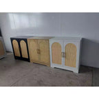 COZONY Buffet de salle à manger, 4 portes en rotin, grande console de rangement pour salon, cuisine, salle à manger, entrée