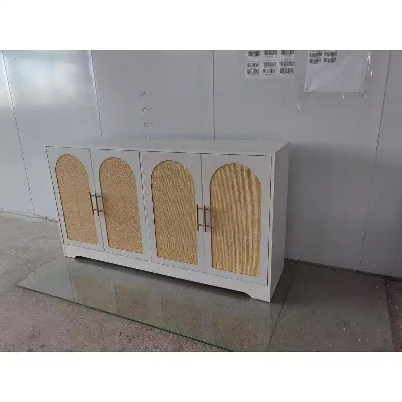 COZONY Buffet de salle à manger, 4 portes en rotin, grande console de rangement pour salon, cuisine, salle à manger, entrée