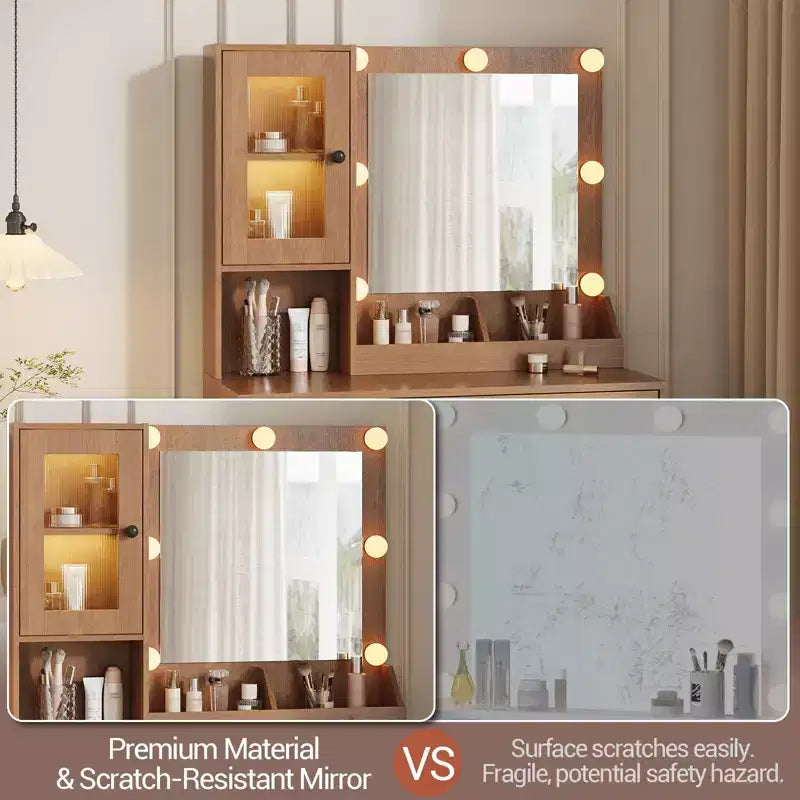 Coiffeuse avec Lumières LED et Miroir, Grande Table de Maquillage 33W avec Grand Tiroir, Meuble de Rangement, Coiffeuse pour Chambre à Coucher