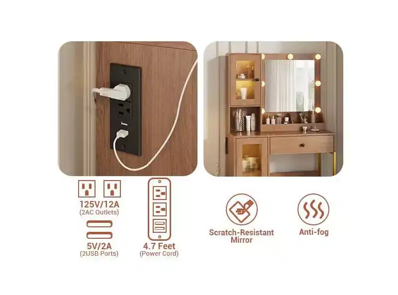 Coiffeuse avec Lumières LED et Miroir, Grande Table de Maquillage 33W avec Grand Tiroir, Meuble de Rangement, Coiffeuse pour Chambre à Coucher