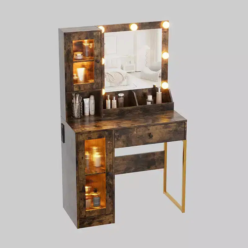 Coiffeuse avec Lumières LED et Miroir, Grande Table de Maquillage 33W avec Grand Tiroir, Meuble de Rangement, Coiffeuse pour Chambre à Coucher