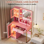 Coiffeuse avec Lumières LED et Miroir, Grande Table de Maquillage 33W avec Grand Tiroir, Meuble de Rangement, Coiffeuse pour Chambre à Coucher