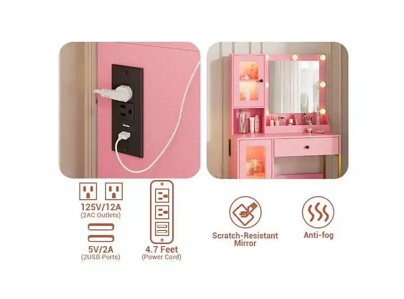 Coiffeuse avec Lumières LED et Miroir, Grande Table de Maquillage 33W avec Grand Tiroir, Meuble de Rangement, Coiffeuse pour Chambre à Coucher