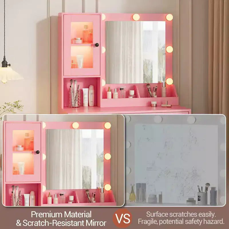 Coiffeuse avec Lumières LED et Miroir, Grande Table de Maquillage 33W avec Grand Tiroir, Meuble de Rangement, Coiffeuse pour Chambre à Coucher