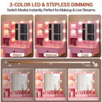 Coiffeuse avec Lumières LED et Miroir, Grande Table de Maquillage 33W avec Grand Tiroir, Meuble de Rangement, Coiffeuse pour Chambre à Coucher
