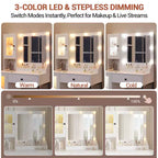 Coiffeuse avec Lumières LED et Miroir, Grande Table de Maquillage 33W avec Grand Tiroir, Meuble de Rangement, Coiffeuse pour Chambre à Coucher