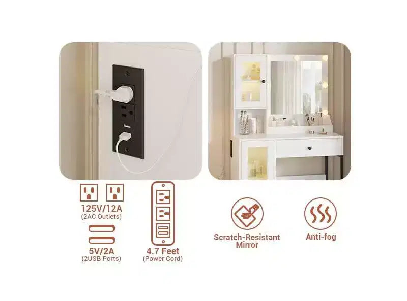 Coiffeuse avec Lumières LED et Miroir, Grande Table de Maquillage 33W avec Grand Tiroir, Meuble de Rangement, Coiffeuse pour Chambre à Coucher