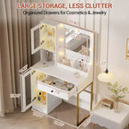 Coiffeuse avec Lumières LED et Miroir, Grande Table de Maquillage 33W avec Grand Tiroir, Meuble de Rangement, Coiffeuse pour Chambre à Coucher