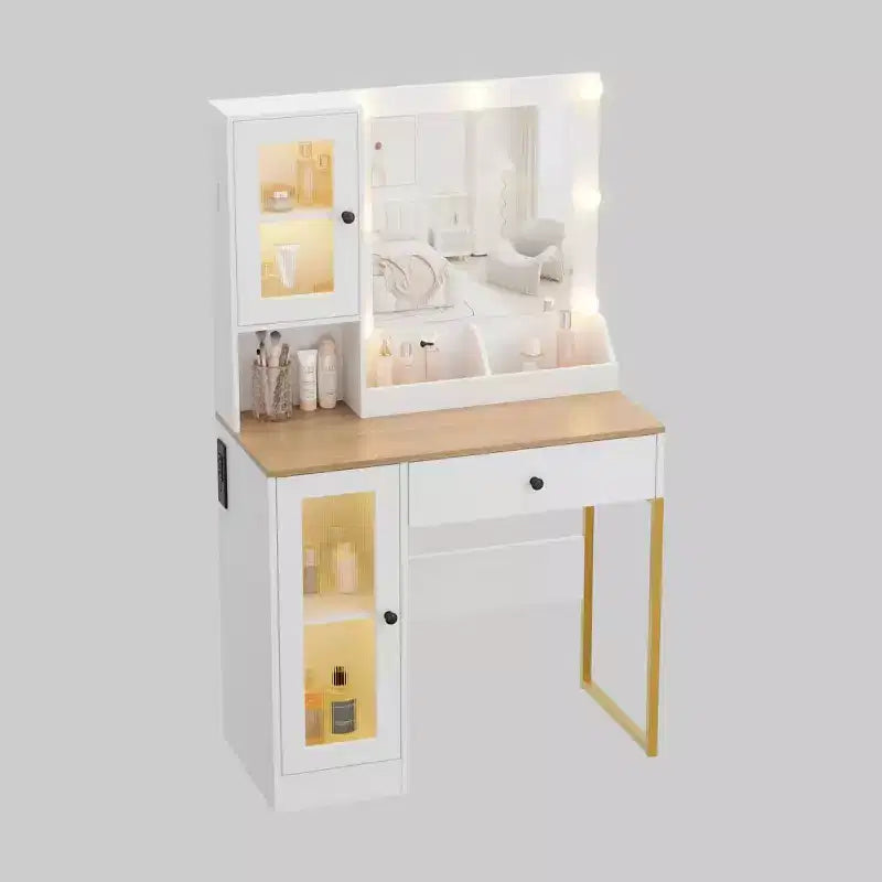 Coiffeuse avec Lumières LED et Miroir, Grande Table de Maquillage 33W avec Grand Tiroir, Meuble de Rangement, Coiffeuse pour Chambre à Coucher