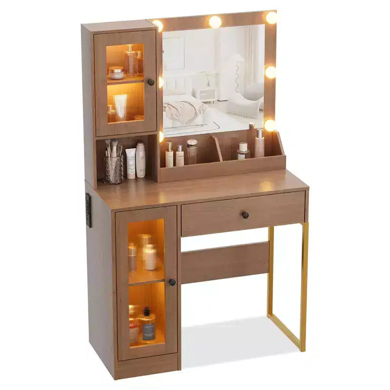 Coiffeuse avec Lumières LED et Miroir, Grande Table de Maquillage 33W avec Grand Tiroir, Meuble de Rangement, Coiffeuse pour Chambre à Coucher