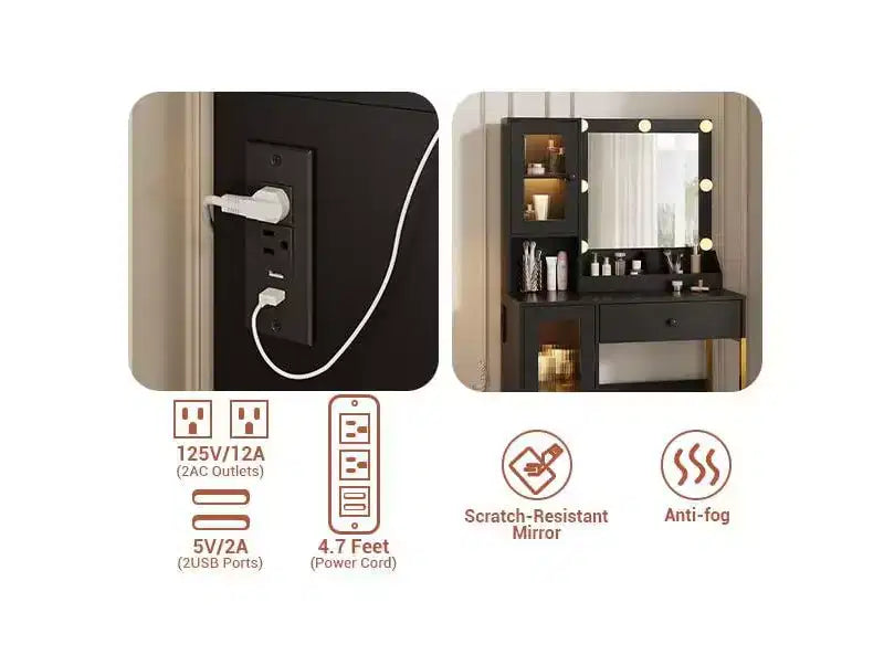 Coiffeuse avec Lumières LED et Miroir, Grande Table de Maquillage 33W avec Grand Tiroir, Meuble de Rangement, Coiffeuse pour Chambre à Coucher
