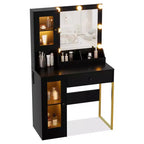 Coiffeuse avec Lumières LED et Miroir, Grande Table de Maquillage 33W avec Grand Tiroir, Meuble de Rangement, Coiffeuse pour Chambre à Coucher