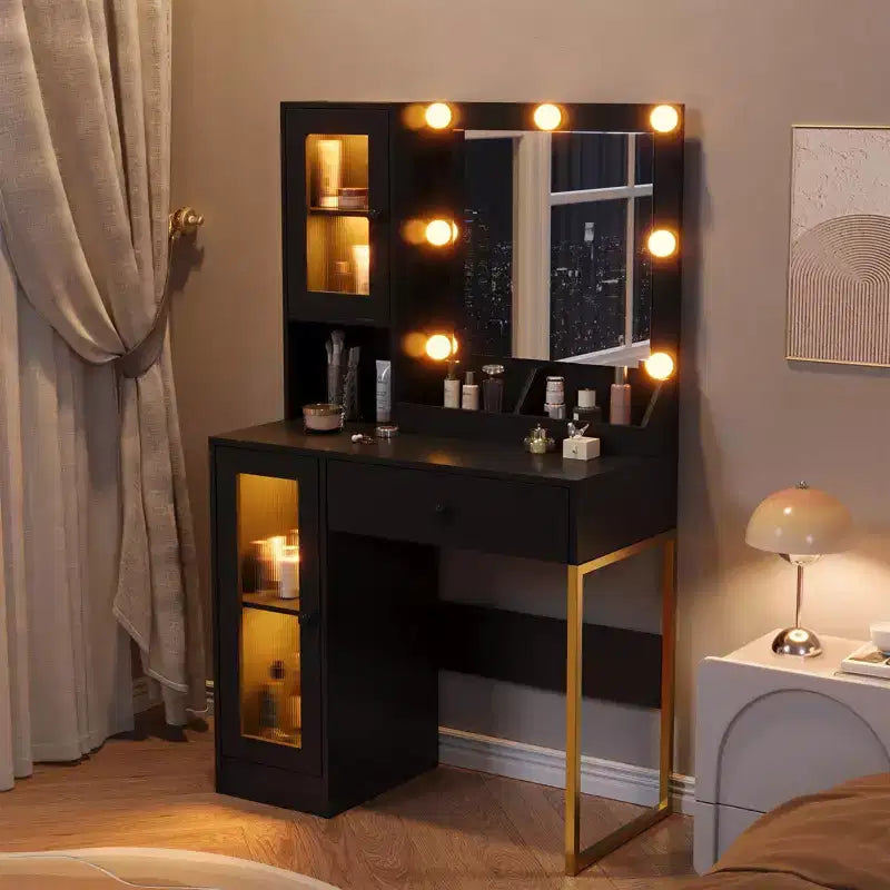 Coiffeuse avec Lumières LED et Miroir, Grande Table de Maquillage 33W avec Grand Tiroir, Meuble de Rangement, Coiffeuse pour Chambre à Coucher