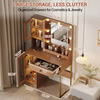 Coiffeuse avec Lumières LED et Miroir, Grande Table de Maquillage 33W avec Grand Tiroir, Meuble de Rangement, Coiffeuse pour Chambre à Coucher