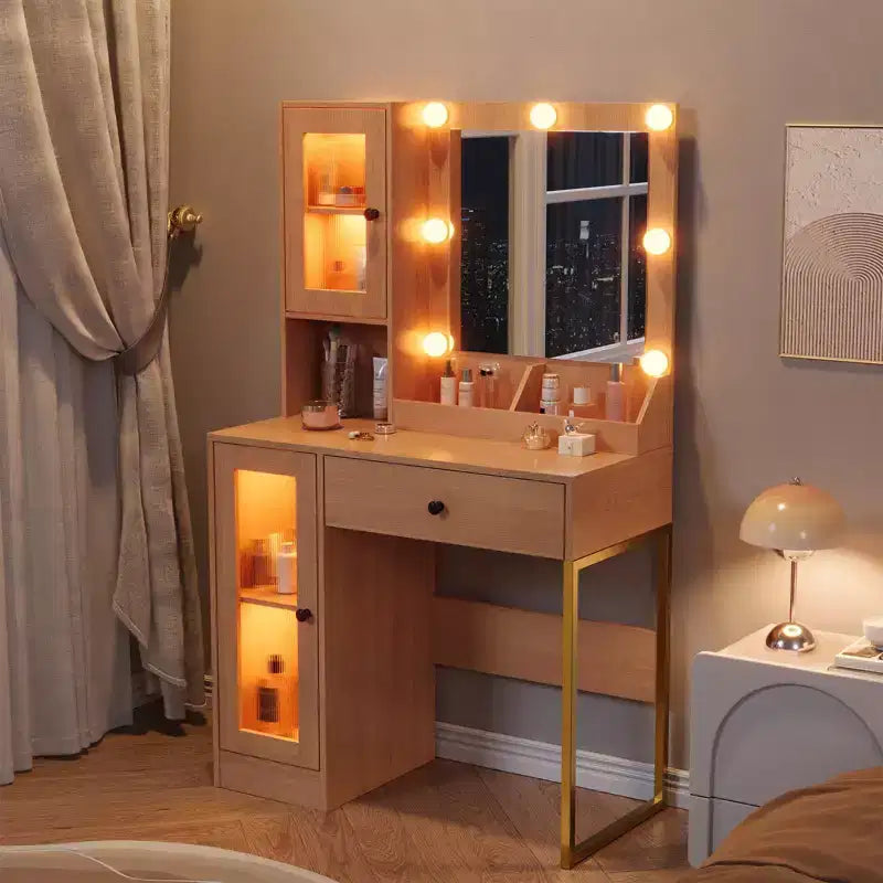 Coiffeuse avec Lumières LED et Miroir, Grande Table de Maquillage 33W avec Grand Tiroir, Meuble de Rangement, Coiffeuse pour Chambre à Coucher