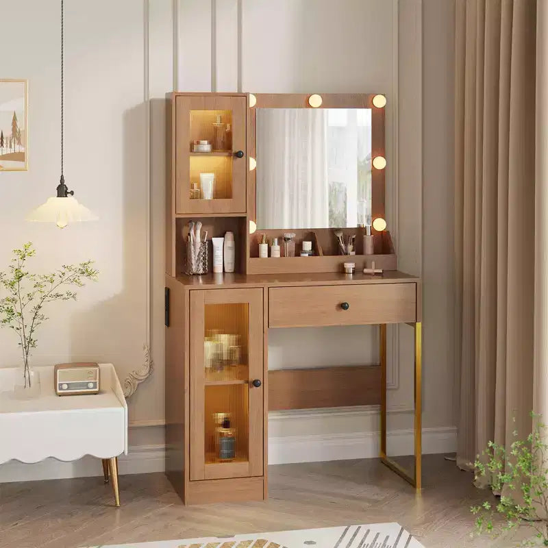 Coiffeuse avec Lumières LED et Miroir, Grande Table de Maquillage 33W avec Grand Tiroir, Meuble de Rangement, Coiffeuse pour Chambre à Coucher
