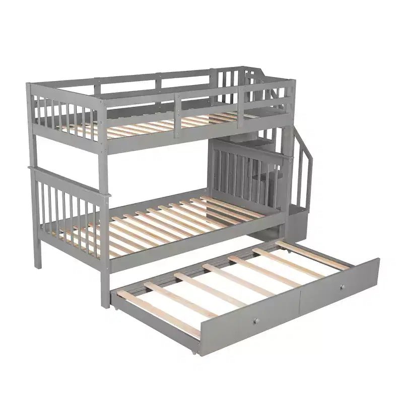 Lit superposé jumeau Whisen avec lit gigogne et escalier, espace de rangement optimisé