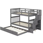 Lit superposé jumeau Whisen avec lit gigogne et escalier, espace de rangement optimisé