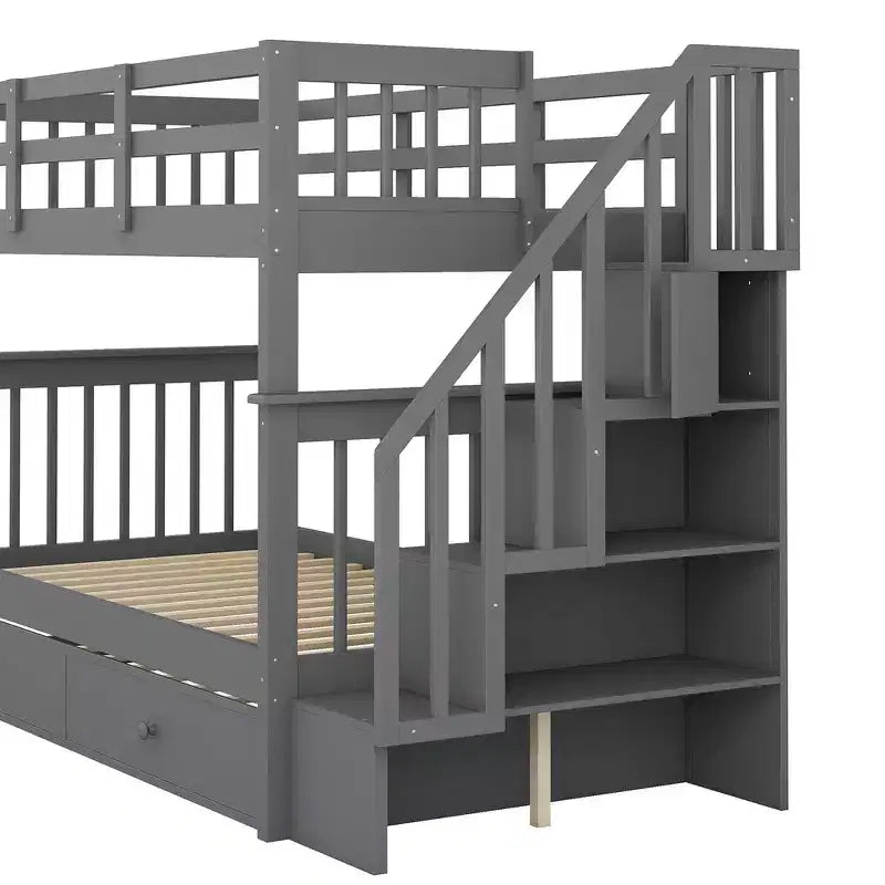 Lit superposé jumeau Whisen avec lit gigogne et escalier, espace de rangement optimisé