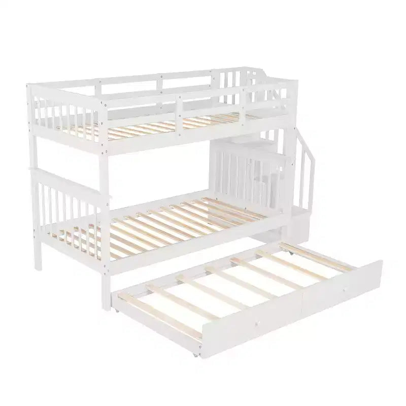 Lit superposé jumeau Whisen avec lit gigogne et escalier, espace de rangement optimisé