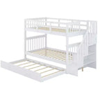 Lit superposé jumeau Whisen avec lit gigogne et escalier, espace de rangement optimisé