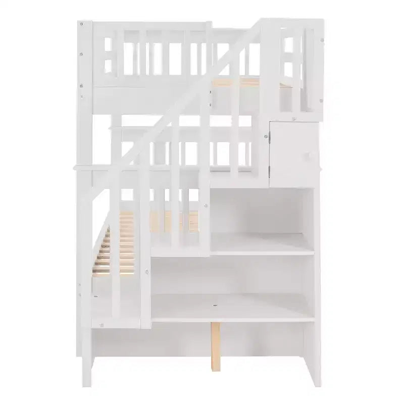 Lit superposé jumeau Whisen avec lit gigogne et escalier, espace de rangement optimisé