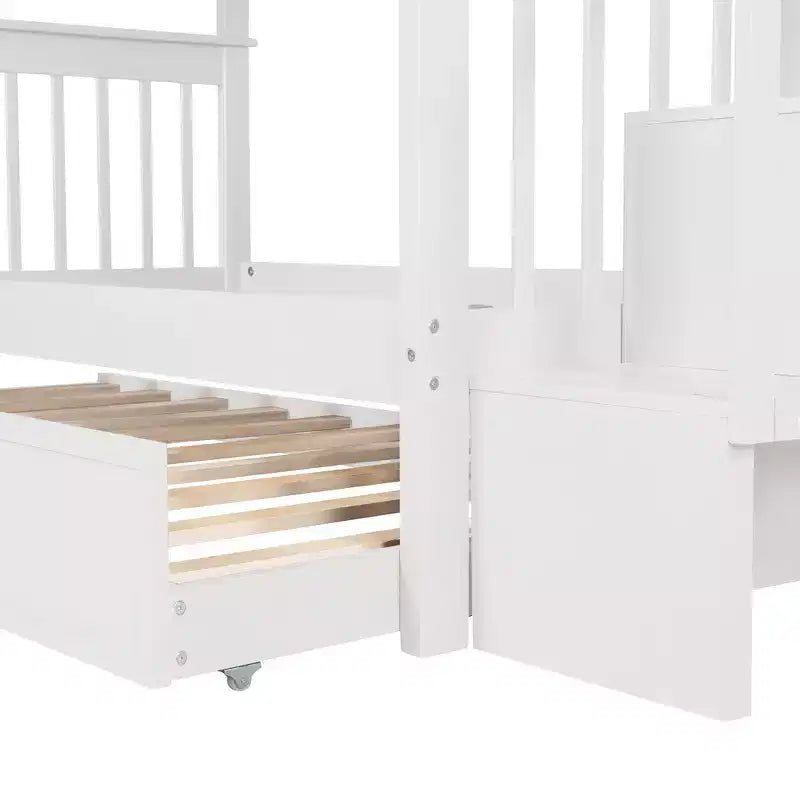 Lit superposé jumeau Whisen avec lit gigogne et escalier, espace de rangement optimisé