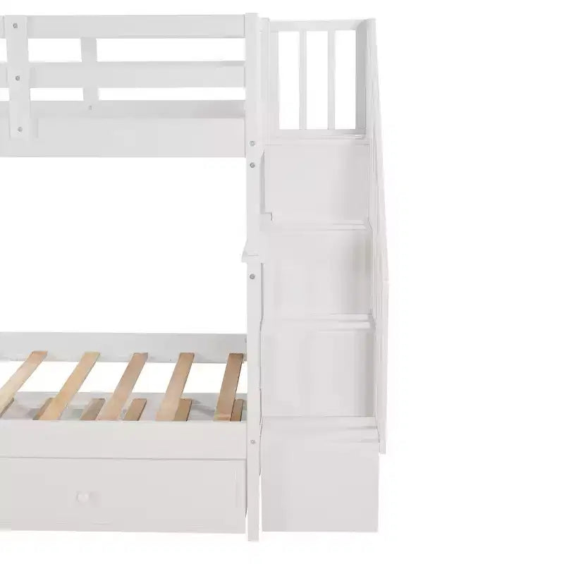 Lit superposé jumeau Whisen avec lit gigogne et escalier, espace de rangement optimisé