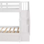 Lit superposé jumeau Whisen avec lit gigogne et escalier, espace de rangement optimisé