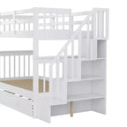 Lit superposé jumeau Whisen avec lit gigogne et escalier, espace de rangement optimisé