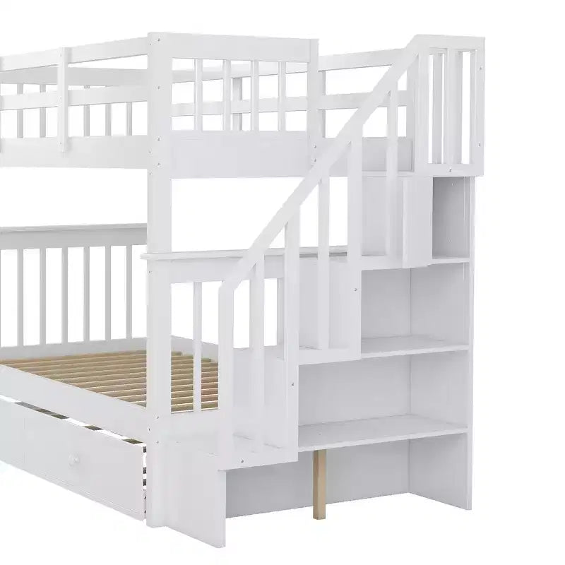 Lit superposé jumeau Whisen avec lit gigogne et escalier, espace de rangement optimisé