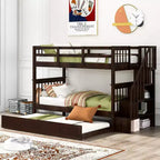 Whisen Twin-Over-Twin Bunk Bed with Trundle and Stairway, Maximized Storage Space