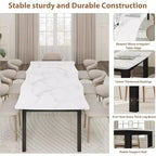 CuisinSmart Table de salle à manger pour 6 à 8 personnes, table rectangulaire avec bord irrégulier unique en forme de vague, plateau en MDF de 15 mm d'épaisseur et cadre en métal, pour salle à manger