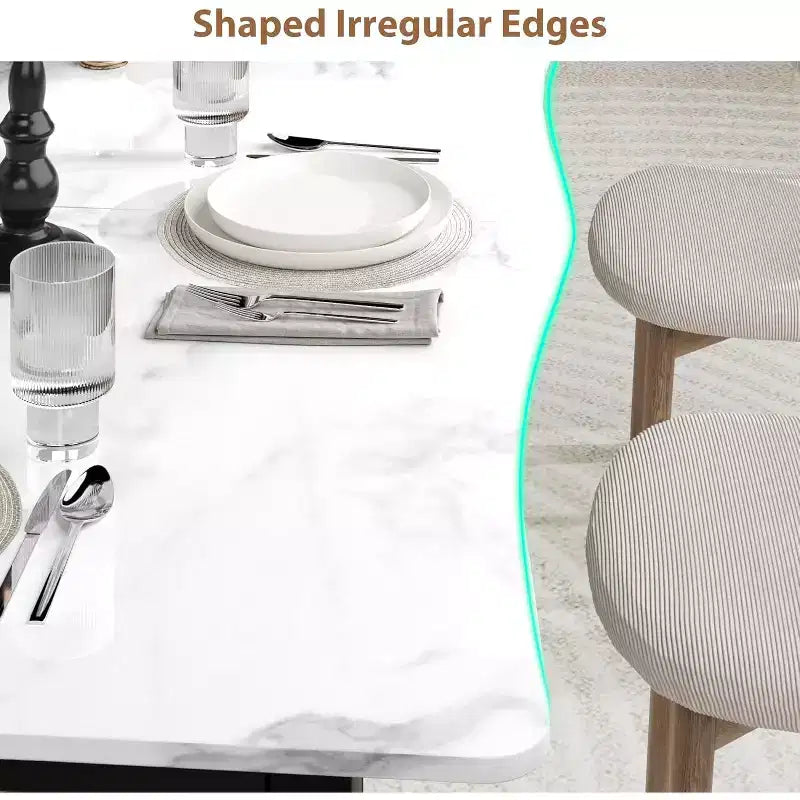 CuisinSmart Table de salle à manger pour 6 à 8 personnes, table rectangulaire avec bord irrégulier unique en forme de vague, plateau en MDF de 15 mm d'épaisseur et cadre en métal, pour salle à manger
