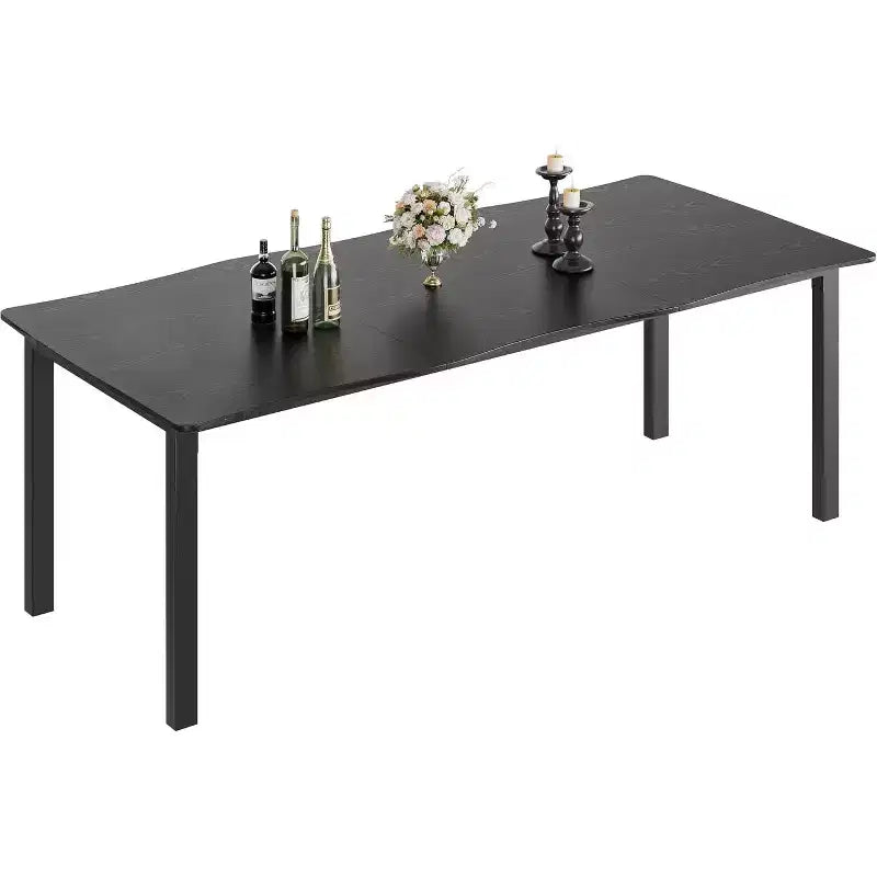 CuisinSmart Table de salle à manger pour 6 à 8 personnes, table rectangulaire avec bord irrégulier unique en forme de vague, plateau en MDF de 15 mm d'épaisseur et cadre en métal, pour salle à manger