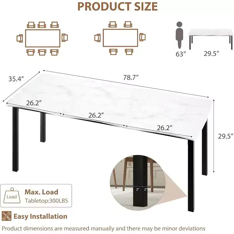CuisinSmart Table de salle à manger pour 6 à 8 personnes, table rectangulaire avec bord irrégulier unique en forme de vague, plateau en MDF de 15 mm d'épaisseur et cadre en métal, pour salle à manger