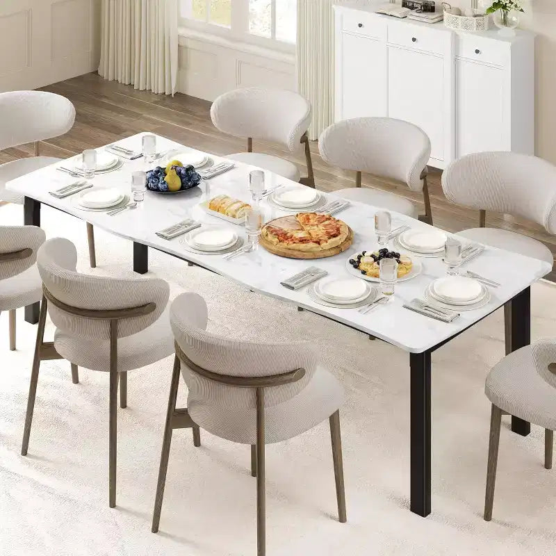 CuisinSmart Table de salle à manger pour 6 à 8 personnes, table rectangulaire avec bord irrégulier unique en forme de vague, plateau en MDF de 15 mm d'épaisseur et cadre en métal, pour salle à manger
