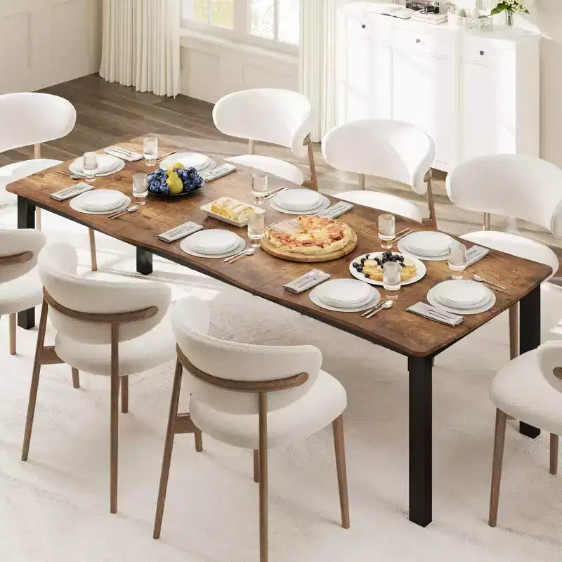 CuisinSmart Table de salle à manger pour 6 à 8 personnes, table rectangulaire avec bord irrégulier unique en forme de vague, plateau en MDF de 15 mm d'épaisseur et cadre en métal, pour salle à manger