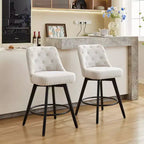 Set of 2 Modern Swivel Bar Stools, 26 Counter Height Bar Chairs with Back and Wooden Legs, Upholstered Kitchen Barstools for Kitchen, Dining